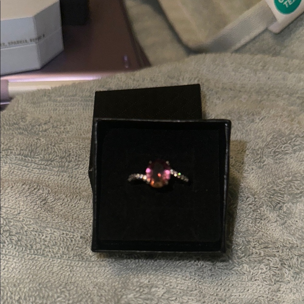 Purple and Silver Dainty Ring with Gemstone